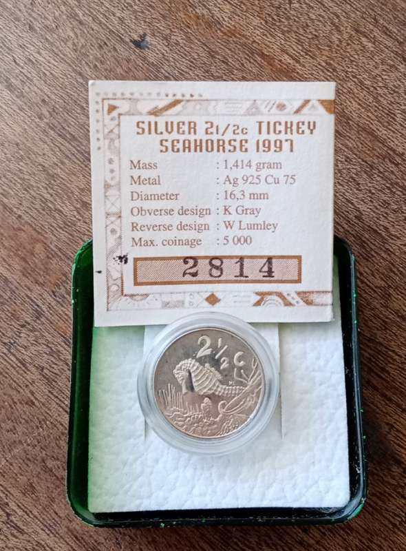 1997 Knysna Seahorse proof silver 2 1/2c in S.A Mint box incl.certificate