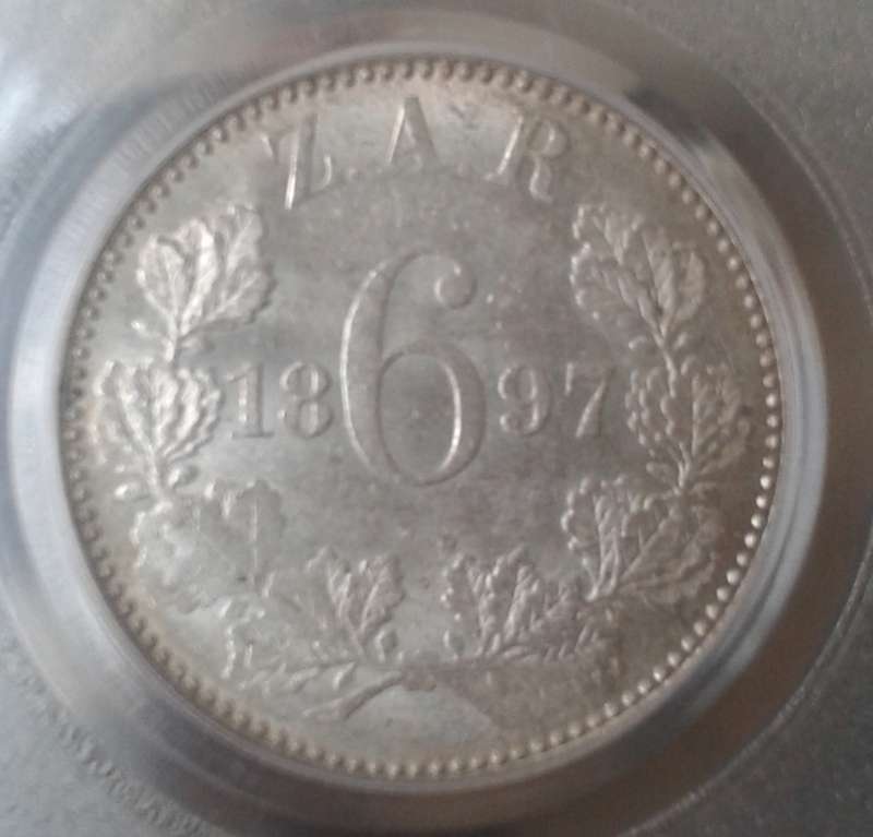 1897 ZAR Kruger silver sixpence PCGS MS61