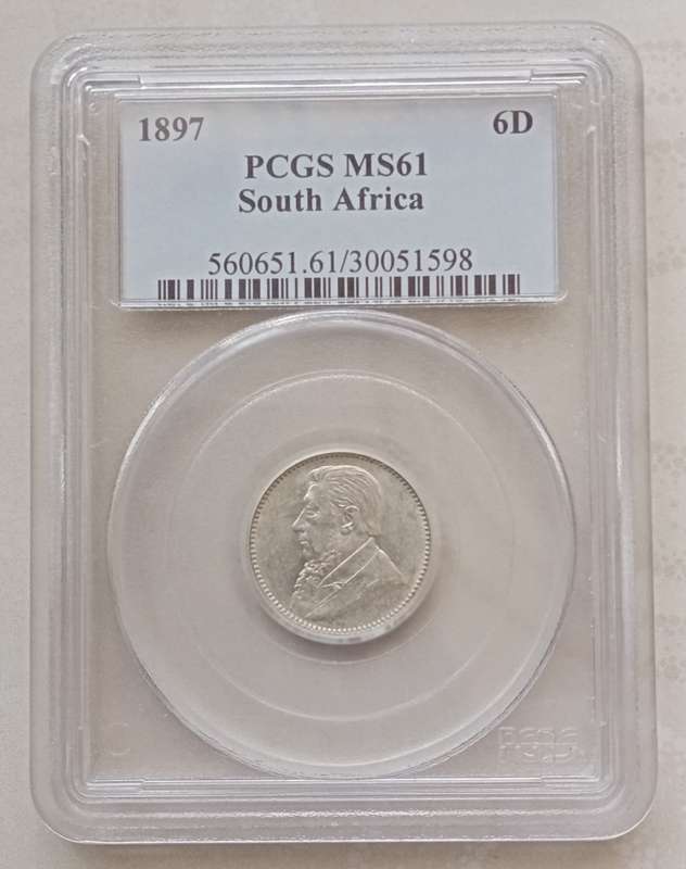 1897 ZAR Kruger silver sixpence PCGS MS61