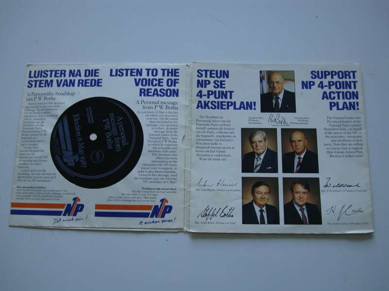 PW Botha National Party 7` Vinyl - Election 6 May 1987 Message