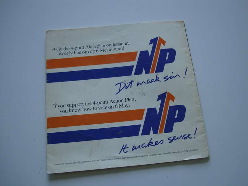 PW Botha National Party 7` Vinyl - Election 6 May 1987 Message