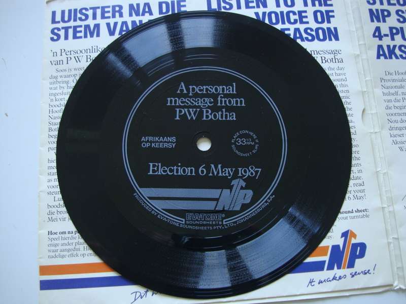 PW Botha National Party 7` Vinyl - Election 6 May 1987 Message