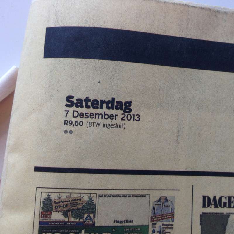 Die Burger - 7 Desember 2013 - Nelson Mandela commemorative