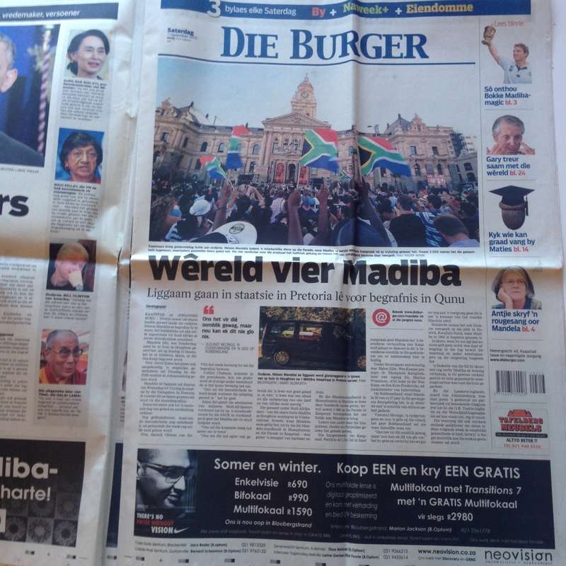 Die Burger - 7 Desember 2013 - Nelson Mandela commemorative