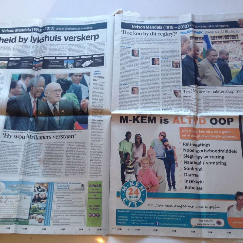 Die Burger - 7 Desember 2013 - Nelson Mandela commemorative