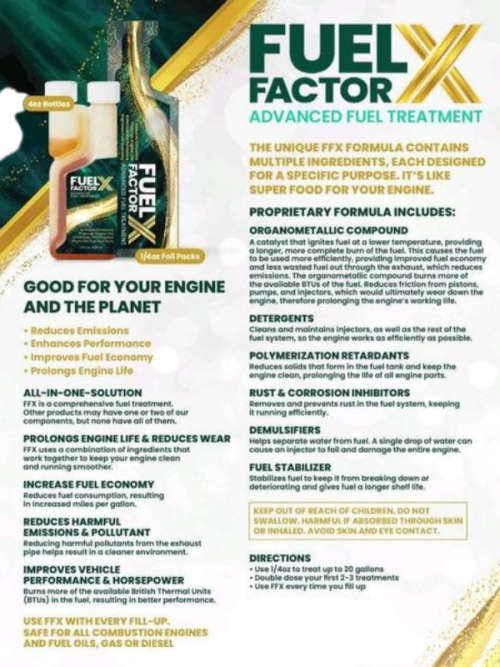 FX Fuel Factor Advanced Fuel Petrol and Diesel Fuel Saving Treatment Bottle /Sachets