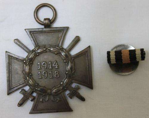 GERMAN CROSS OF HONOUR / EHRENKREUZ FOR COMBATANTS AND BUTTON RIBBON