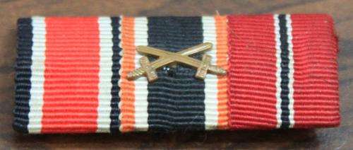 ORIGINAL WW2 RIBBON BAR - IRON CROSS (EK2), WAR MERIT CROSS, EASTERN FRONT MEDAL