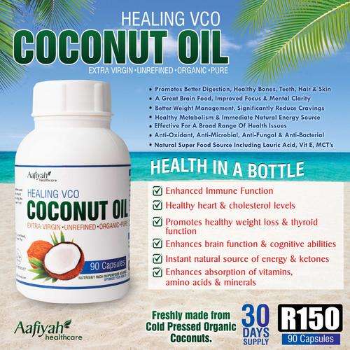 Coconut Oil Capsules 90's . Extra Virgin . Cold-Pressed . Unrefined . Organic . Pure . VCO