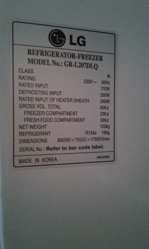 LG double door fridge with ice maker, crusher and water dispenser
