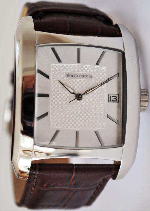 *BRAND NEW* Pierre Cardin Men's Dress Brown Leather Watch Silver Casing-Date, Luminous hands