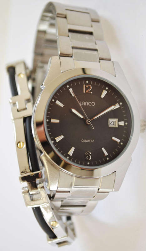 Brand New Lanco Mens Silver Watch and Bracelet Set 1158471S Classic and Trendy