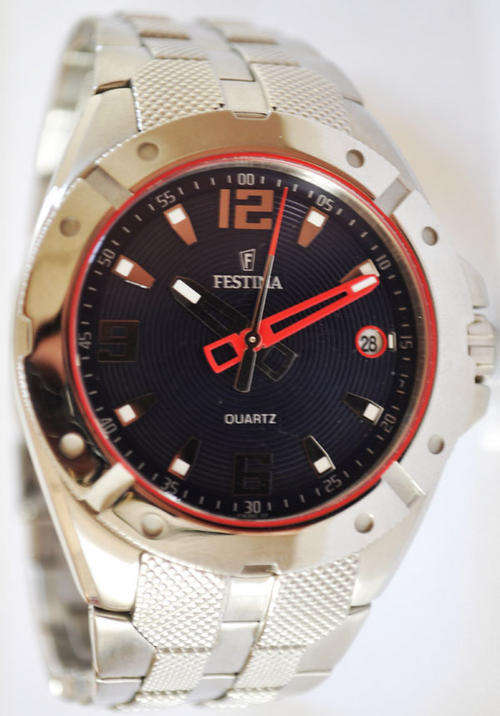 *Brand New* Festina Men's Stainless Steel Navy and Red Dial Watch F163903 *Unique and Fun*