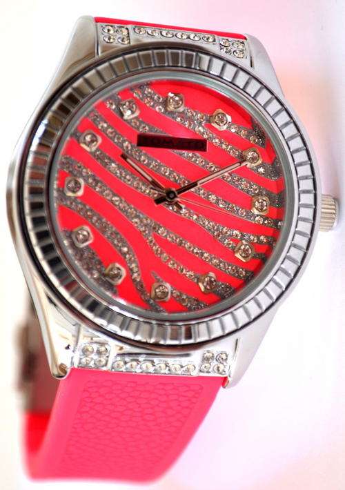 *Brand New* Tomato Ladies Hot Pink Rubber Watch with Crystal and Hot Pink Dial T539109