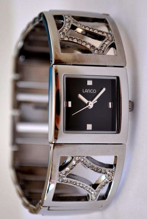 *Brand New* Lanco Ladies Silver Square Stainless Steel  Crystal Design on Band and  Necklace Set