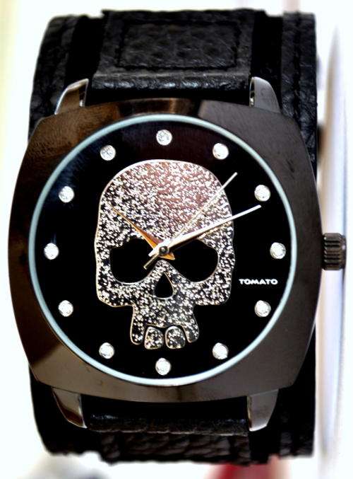 *Brand New* Tomato Men's Skull Detail Black Cuff Snake Skin Band T133116 *EDGY and FUN*
