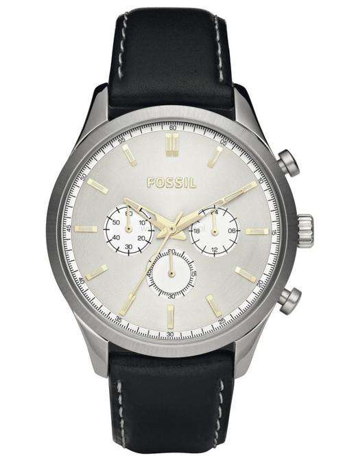 *Brand New* Fossil Chronograph Leather Mens Watch with Cream Dial and Gold Markers FS4630 *Sleek*