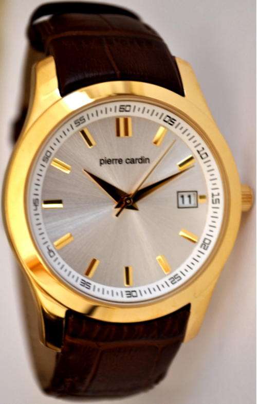 *BRAND NEW* Pierre Cardin Men's Dress Brown Leather Watch & Gold Casing-Date Window *P251409*