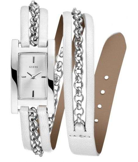 *Brand New* Guess Ladies Trend White Leather and Chain band, White Dial watch *Trendy and Casual*