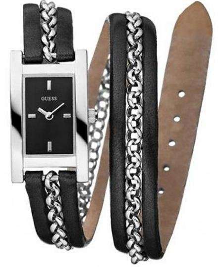 *Brand New* Guess Ladies Trend Black Leather and Chain band BlackDial watch *Trendy and Casual*