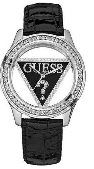 BRAND NEW Guess  Ladies Special Edition 25th Anniversary Watch Black Leather Transparent Dial stones
