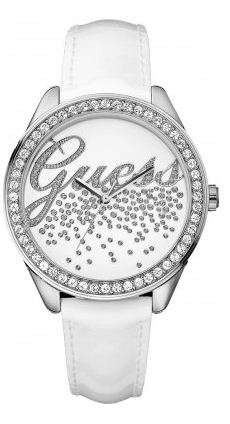 *Brand New*GUESS Women's W60006L1  White Leather Strap & Round White Dial with Crystal Design