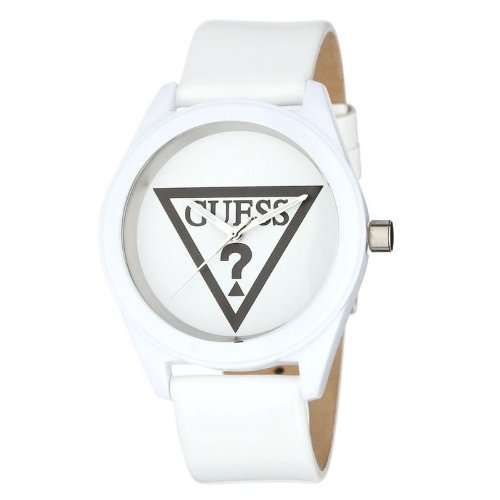 *Brand New*GUESS Women's W65014L1  White Leather Strap & Round White Dial with Black Guess Logo