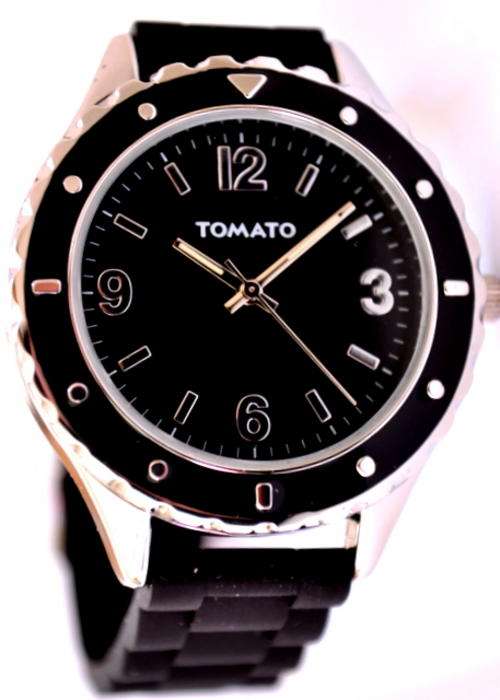 *Brand New* Tomato Ladies Black Rubber Watch with luminous markers T634118 *Trendy and Durable**