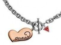 *Brand New* Guess Ladies Silver Chain with Toggle Clasp and Rose Gold Heart  Pendant *Stunning*