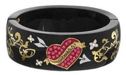 *Brand New* Guess Ladies Black Cuff Bracelet with Rose and Arrow Design UBB11007 *Stunning*