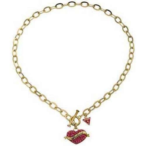 *Brand New* Guess Ladies Gold Toggle Necklace with Red Crystal Heart Pendant *Stunning*
