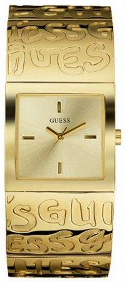 Guess Womens Square Gold Stainless Steel Watch With Guess Logo Design