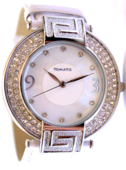 BRAND NEW TOMATO LADIES White Dial and Strap Watch with Crystal Bezel T553128**BEAUTIFUL WATCH**