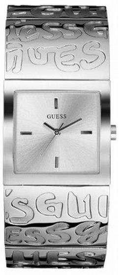*Brand New*GUESS Womens W80045L1 Square Silver Stainless Steel Watch with Guess Logo Design