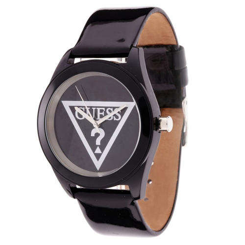 *Brand New*GUESS Women's W65014L2 Black Leather Strap & Round BlackDial with Guess Anniversary Logo