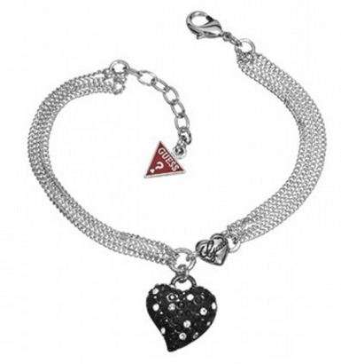 *Brand New* Guess Ladies Silver Bracelet with Black Heart Pendant UBB81193 *Stunning*