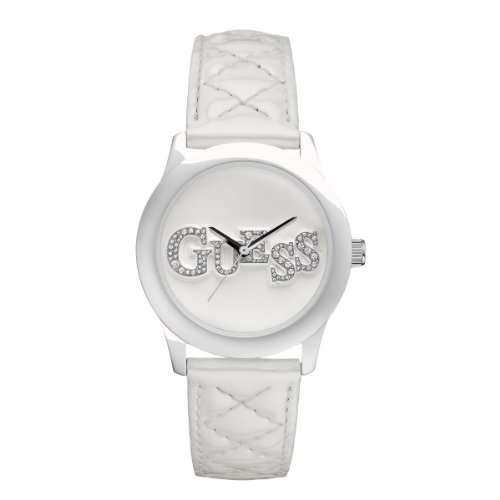 *Brand New* GUESS Women's White  Quilty Leather Guess Watch  with Crystal Guess Design