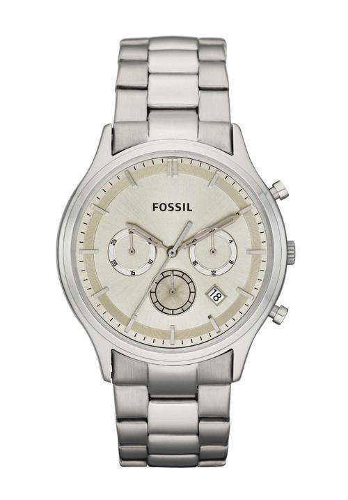 *Brand New* Fossil Chronograph Stainless Steel Mens Watch with Cream Dial FS4669  *Sleek*