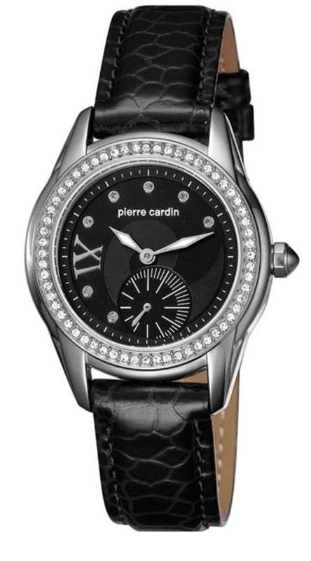 *Brand New* Pierre Cardin Round Ladies Watch with Black Leather Strap and Crystal Bezel PC104212F01