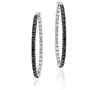 BRAND NEW Sterling Silver Black Diamond Accent 30mm Oval Hoop Earrings