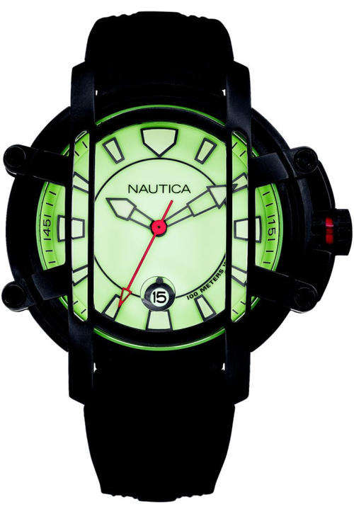 * Brand New* NAUTICA Gents NST Green  Dial, Black Polyurethane Strap A36006X*Sporty & Fun*