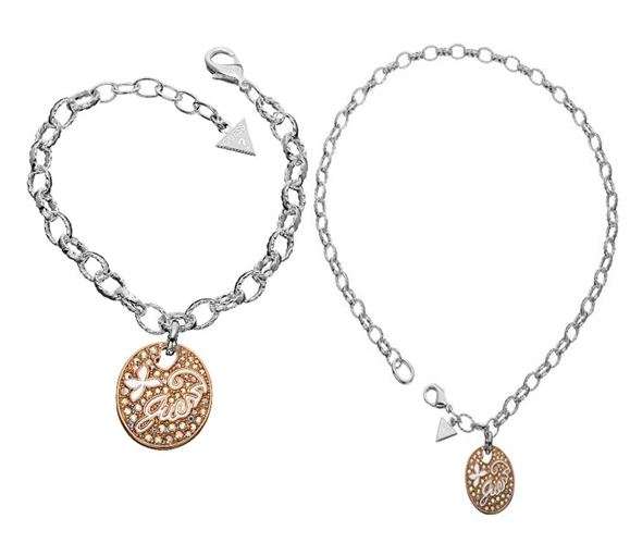 *Brand New* Silver Necklace and Bracelet Set With Gold Oval Pendant with Crystals *Stunning Set*