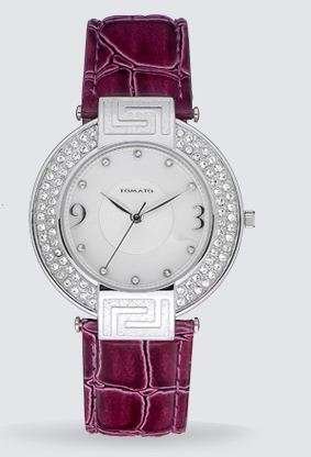 BRAND NEW TOMATO LADIES Enchated Stainless Steel Round Purple Watch with Crystal Bezel
