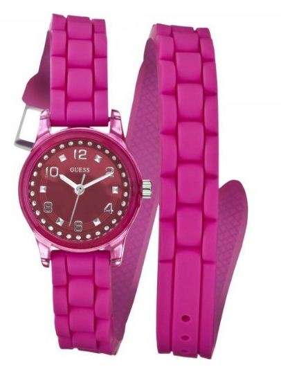 *Brand New*GUESS Ladies Pink Silicon Wrap Watch with Swarovski elements round dial *Stunning*