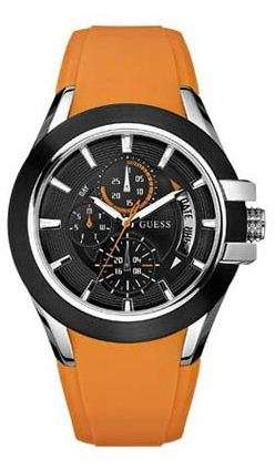 BRAND NEW Guess Gents Orange Silicon strap Chronograph Watch Nitrogen/Black Multifunction Dial