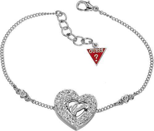 *Brand New* Guess Ladies Silver Bracelet with Black Heart Crystal Guess Pendant *Stunning*