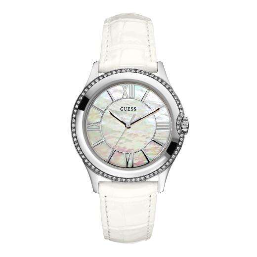 *Brand New* GUESS  Ladies White and Silver Pearly Dial with SWAROVSKI elements Watch *STUNNING*