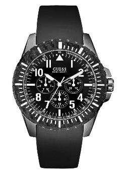 BRAND NEW  Guess Gents Rogue Chronograph Watch Black Dial Analogue Display  Black Rubber Strap