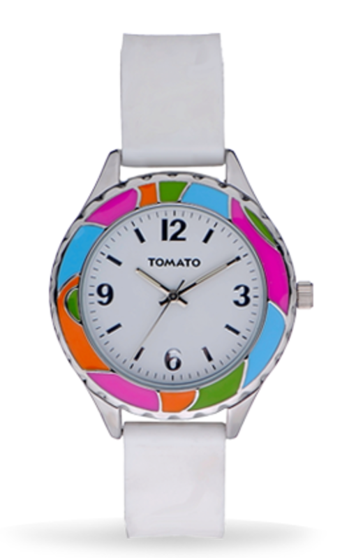 **BRAND NEW** TOMATO Ladies Multi Colour Dial White Silicon Strap Watch with Two Year Warranty