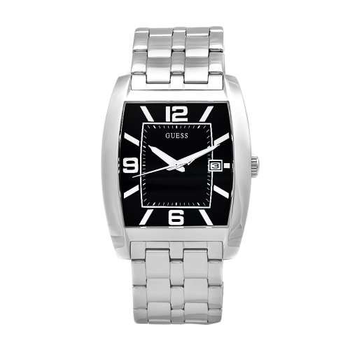 *BRAND NEW* Guess Gents Silver Stainless Steel Black Rectangle Dial Watch **CLASSY Timepiece**